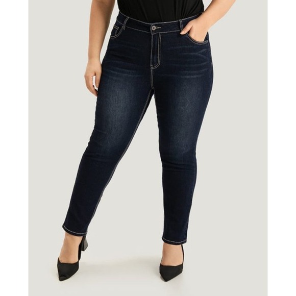 Size 14  • 1x • BloomChic • Contrast Trim Stitch Dark Wash Jeans - Indigo - Picture 4 of 8